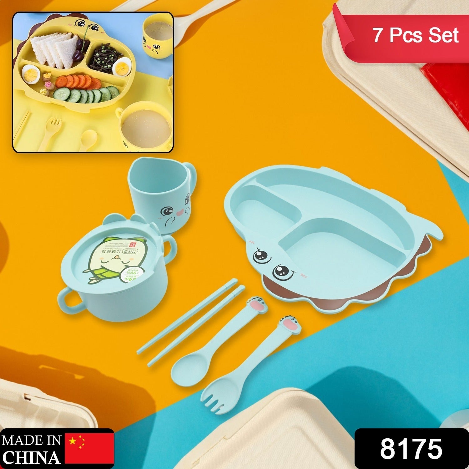 Baby Feeding Set for Kids and Toddlers,Children Children Dinnerware Set - Bamboo Fibre Feeding Set for Kids, Cartoon Design Plate, Cup, Spoon, Fork and Chopsticks, Tableware Cutlery for Kids Microwave & Dishwasher Safe (7 Pcs Set) Baby Feeding Set for Kids and Toddlers,Children Children Dinnerware Set - Bamboo Fibre Feeding Set for Kids, Cartoon Design Plate, Cup, Spoon, Fork and Chopsticks, Tableware Cutlery for Kids Microwave & Dishwasher Safe (7 Pcs Set)